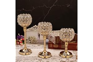 VINCIGANT 3Pcs Crystal Candle Holders for Table Centerpieces, GoldCandle Holders Centerpieces for Table, Halloween Christmas 