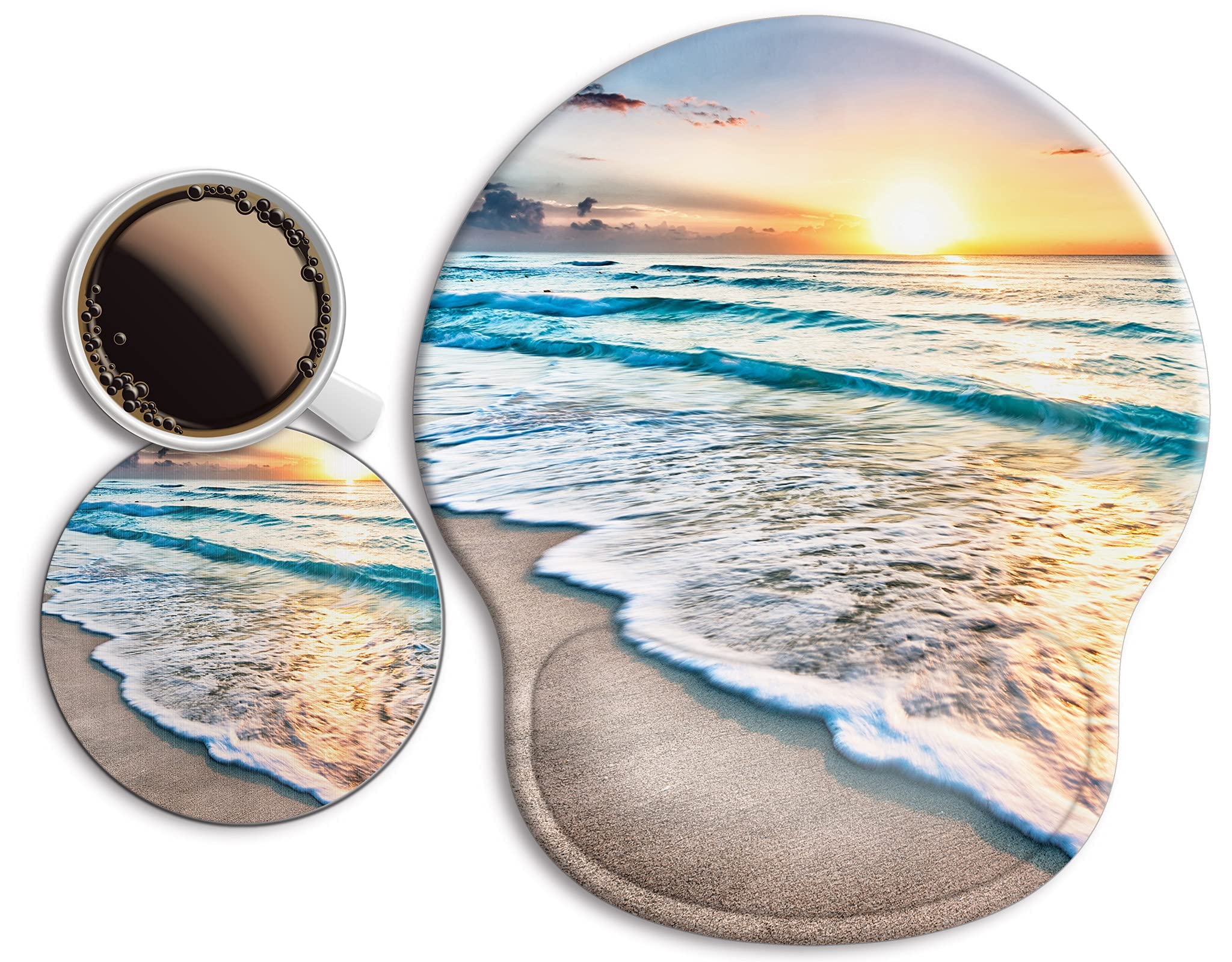 Photo 1 of Ergonomic Mouse Pad with Wrist Support Rest,Large Mousepad Gel Wrist Rest, with Coaster Non-Slip & Pain Relief for Computer, Desk, Home&Office-Beach