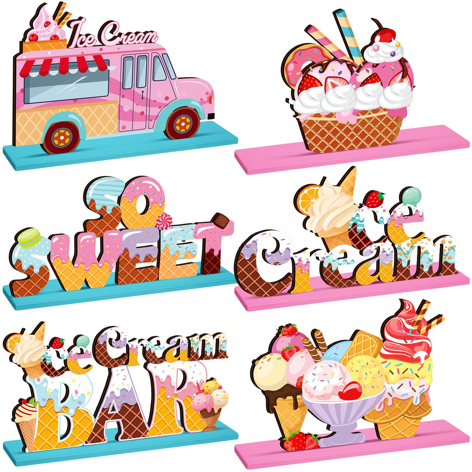 Photo 1 of 6 Pcs Ice Cream Table Wooden Decorations Ice Cream Sign Centerpiece Summer Home Decor Bar Party Decorations for Kids Birthday Party Summer Wedding Supplies