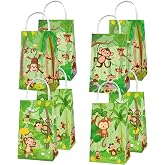 SWZMBFA 12 Pcs Monkey Party Bags Monkey Party Decorations Animals Portable Gift Candy Goodie Treat Paper Bags for Cute Animals Birthday Party Supplies