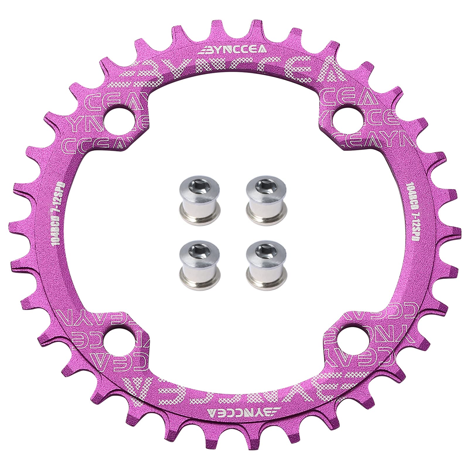 Bynccea Round Chainring 104 BCD 32T 34T 36T 38T Narrow, Wide Single Chain Ring with 4 Pieces Chain Wheel Bolts 8 9 10 11 12 Speed for Road Bikes MTB BMX Bicycle