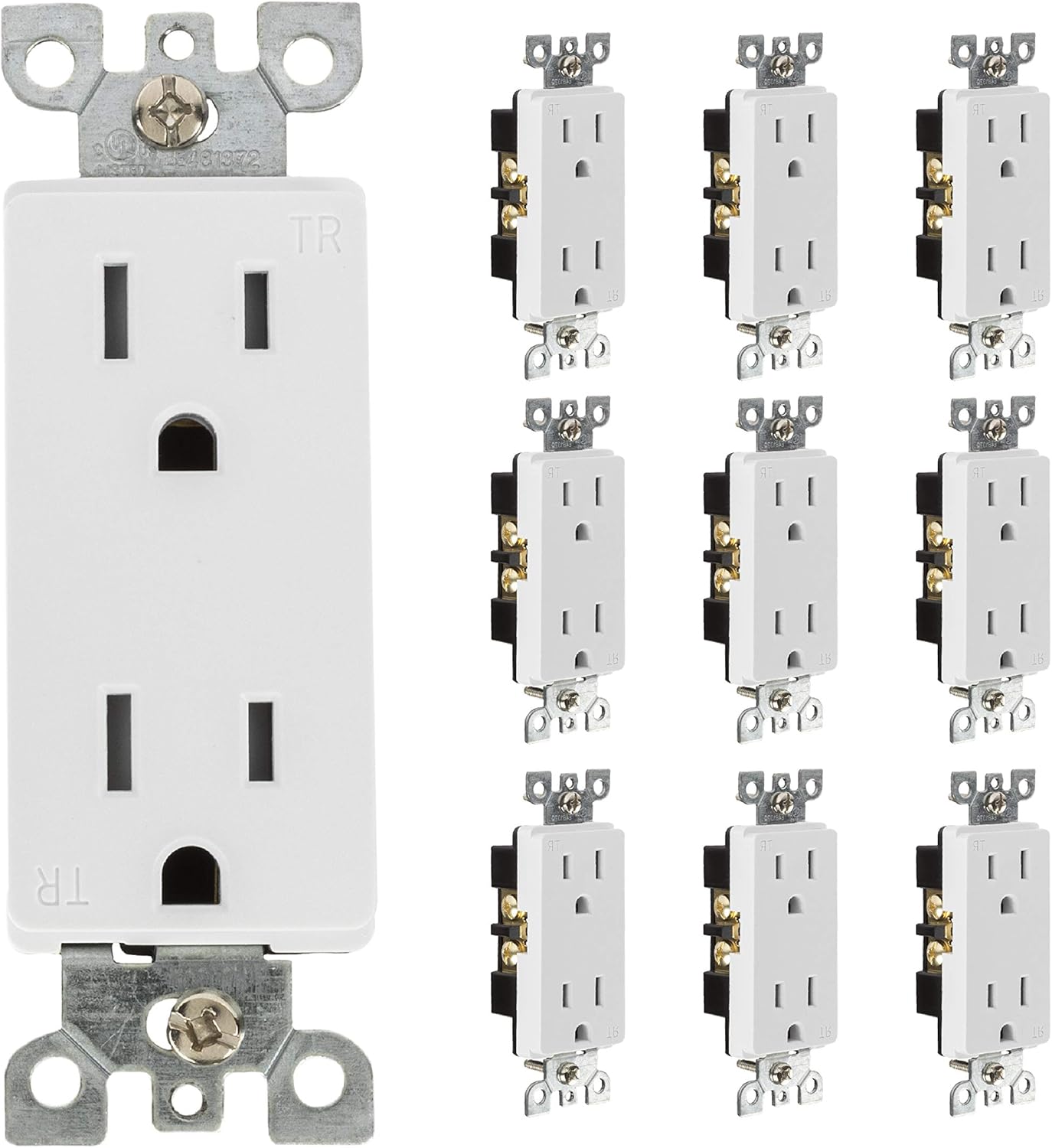 Duplex Receptacle Outlet, 10 Pack - Tamper Resistant 3 Prong Electrical Wall Outlets - 15 Amp, 125 Volt, 3 Wire, Self-Grounding, UL Listed - - 