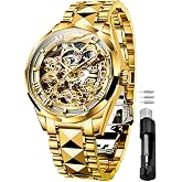 OUPINKE Gold Skeleton Watches for Men, Luxury Dress, Automatic Mechanical | 50M Waterproof, Self Winding, Tungsten Steel, Sapphire Crystal, 41&times;11mm, No Battery