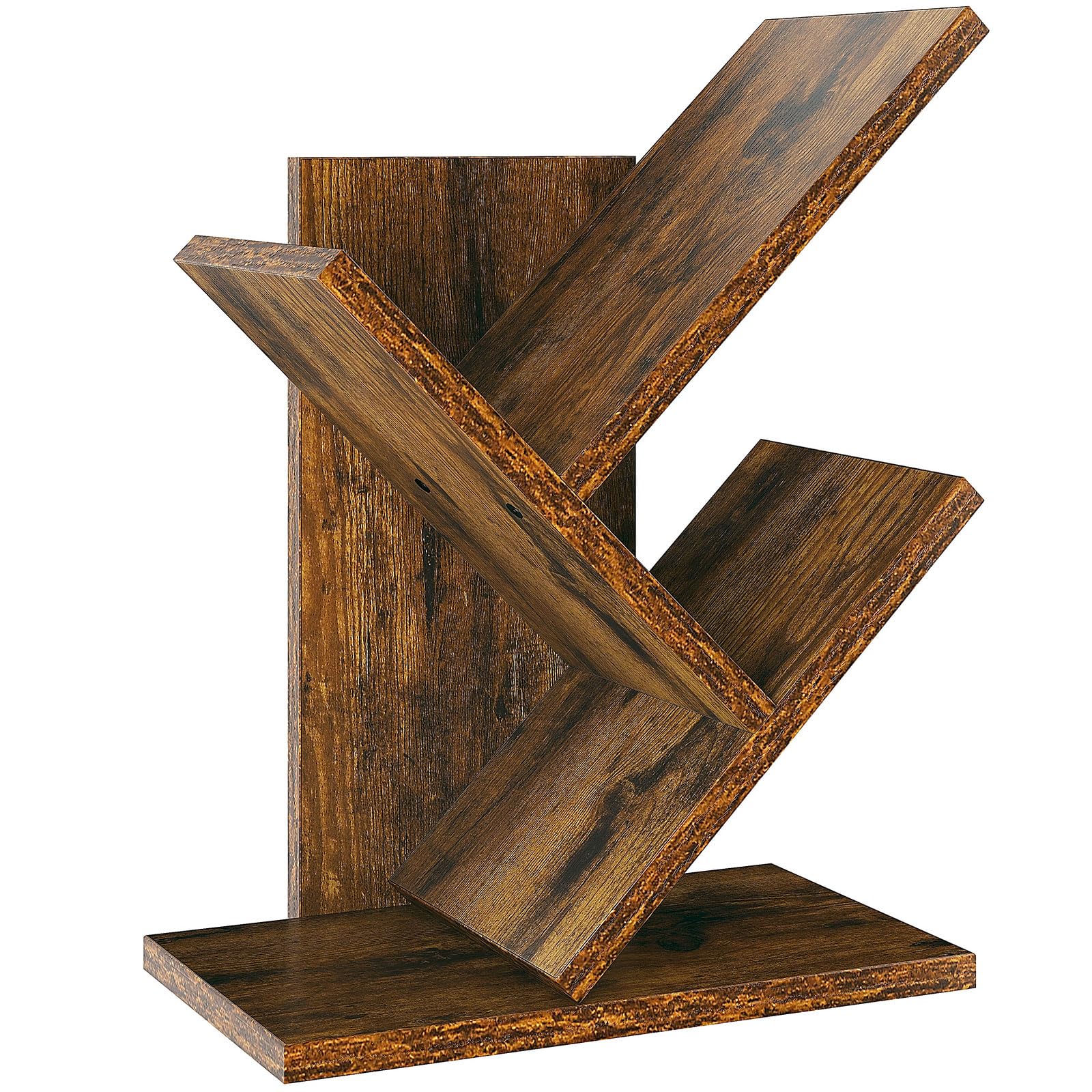 YMYNY 2 Tier Tree Bookshelf, Small Bookcase, Modern Wood Book Storage Rack Organizer, Freestanding Book Shelf for Books/Movies/CDs, Display Rack for Bedroom, Home Office, Rustic Brown HBC012H