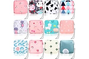 Paterr 12 Pcs Sanitary Napkin Storage Bag Set Including Portable Period Pouch Hand Wrist Strap Lanyard String Holder Tampons Holder Pouch First Period Gift for Teen Girls (Chic Style)