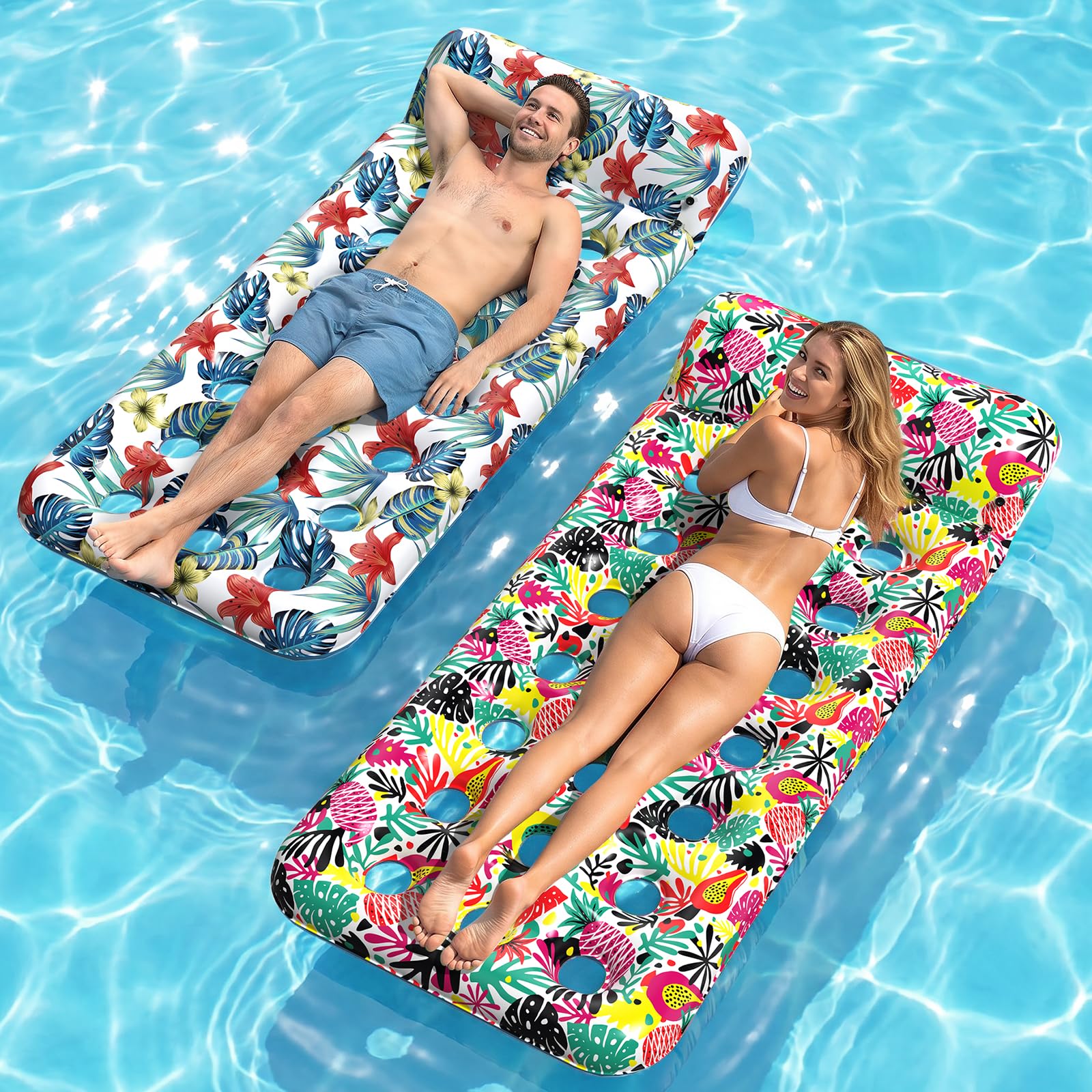 IRUIRUI 2 Pack Pool Floats Adult, Oversized Inflatable Pool Float Loungers for Adults with Headrest, Swimming Pool Rafts for Adults Pool, Lake, Beach & Summer Party