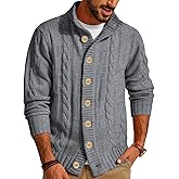 PJ PAUL JONES Men's Cardigan Sweaters Stand Collar Long Sleeve Cable Knit Button Down Sweater