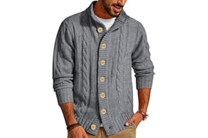 PJ PAUL JONES Men's Cardigan Sweaters Stand Collar Cable Knit Button Sweater