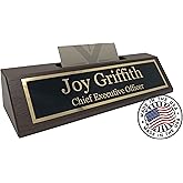 USA Made Name Plate for Desk - Desk Name Plate Personalized with Business Card Holder