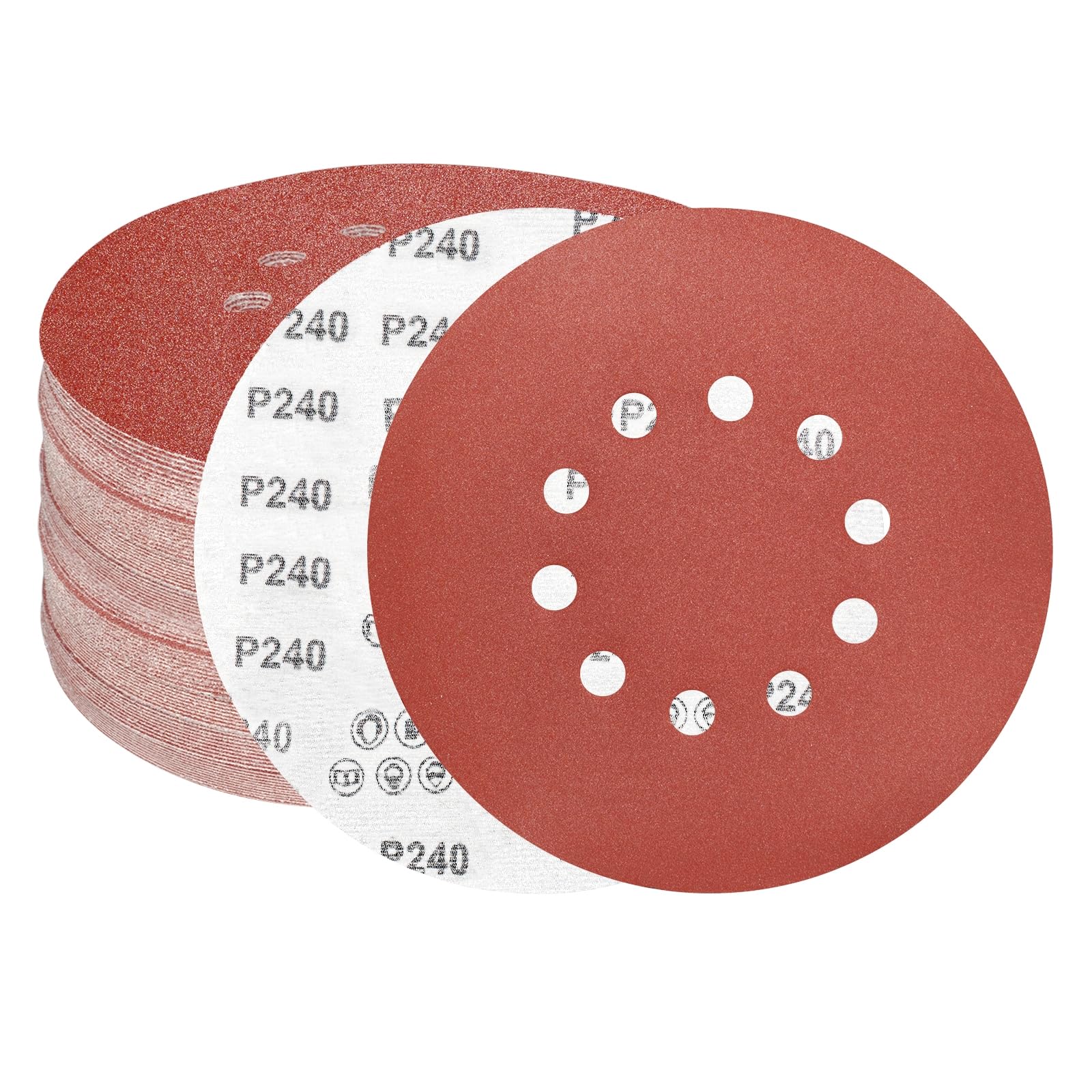 FEIHU 225mm Sanding Disc 240 Grit 10 Holes. Hook and Loop Discs, 9 inch Sanding Pads for Drywall Sander Long Neck Sander （15 PCS）