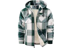 V VALANCH Mens Flannel Jacket with Hood Sherpa Lined Fleece Jacket Men Zip Up Plaid Hoodies Outdoor Winter Coat