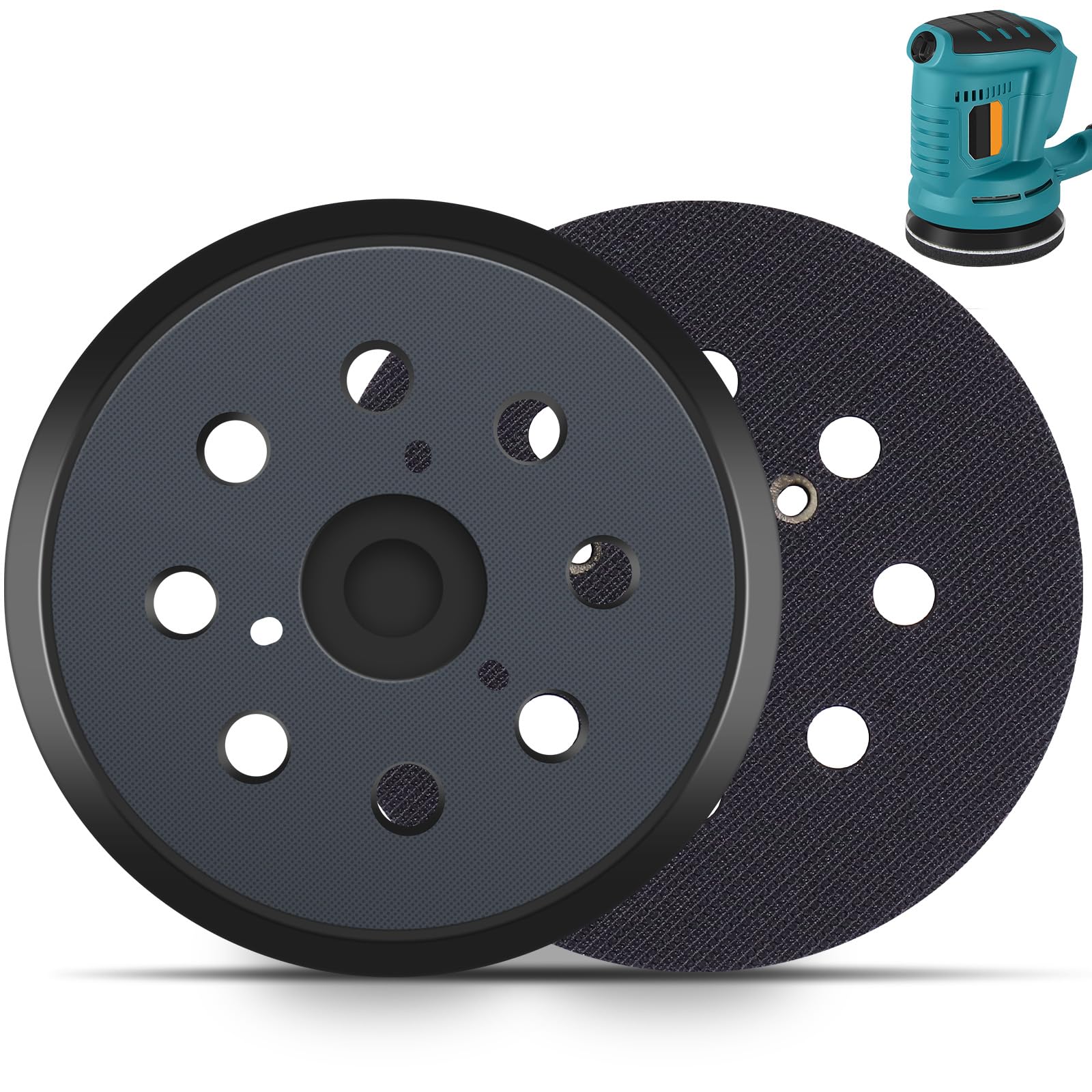 Poweka 743081-8 Backing pad for Compatible with Makita Random Orbit Sander 5-inch Dia 8 Hole Round Backing Pad Hook and Loop Replacement Part (2 pc)
