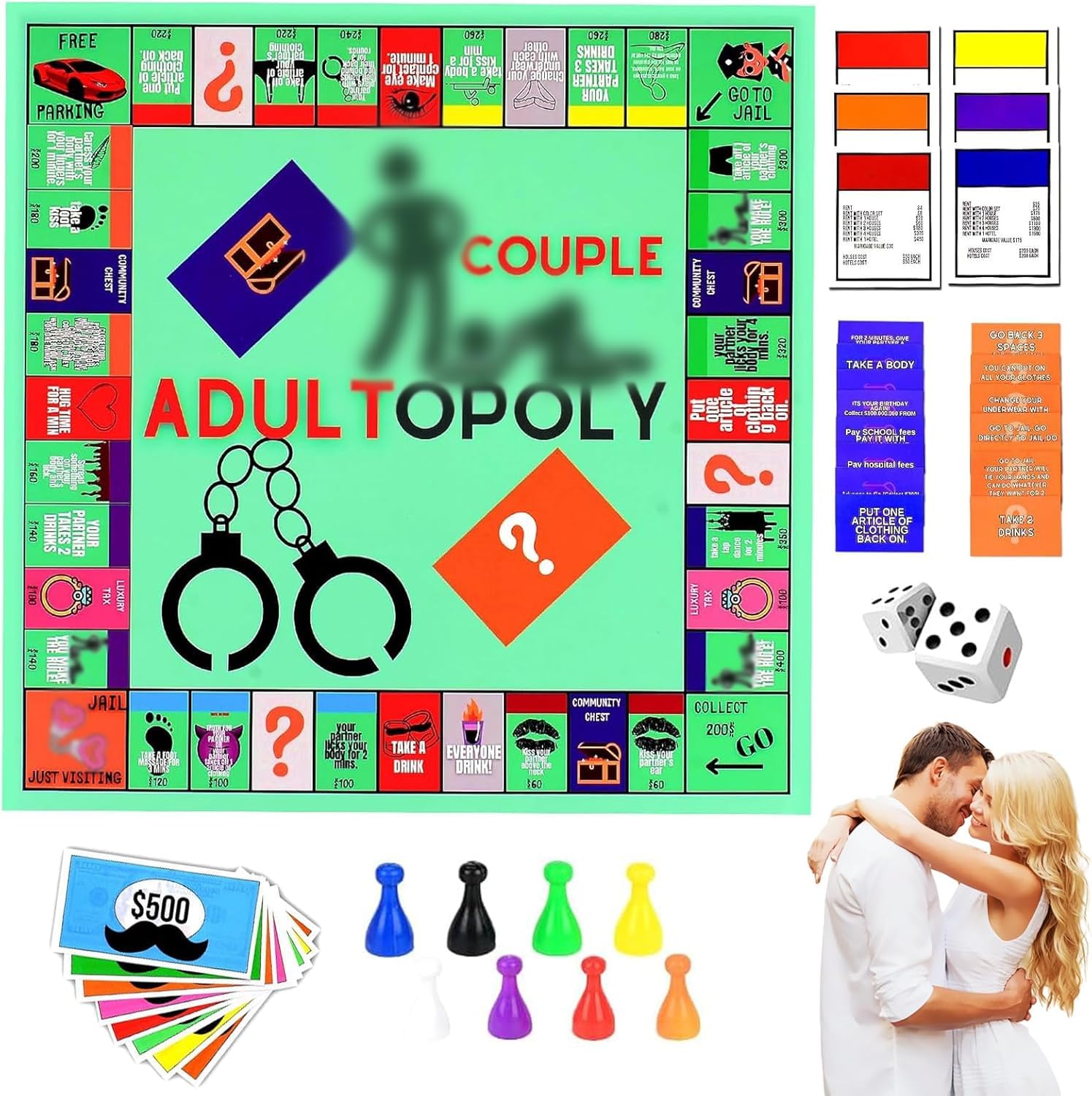 xinrongda Adultopoly Board Game, Board Game Couples Card Game Valentines Gifts for Her, Couples Adult Monopoly Board Games for Adults Conversation Cards