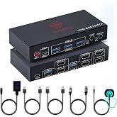 RubiPro HDMI KVM Switch 2 Monitors 2 Computers &ndash; 8K@60Hz, 4K@120Hz, 4 Port USB 3.0 Hub (5Gbps), Wired Remote, Plug &amp; Play for Windows/Mac/Linux with an additionl Braided 8K HDMI Cable