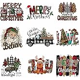 9 Sheets Christmas Iron on Transfers for T-Shirt Christmas Iron on Patches Heat Transfer Design Vinyl Stickers Decals Santa Claus Elk Appliques for Clothing Pillow Covers T-Shirts