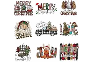LORA ROSSIE 9 Sheets Christmas Iron on Transfers for T-Shirt Christmas Iron on Patches Heat Transfer Design Vinyl Stickers Decals Santa Claus Elk Appliques for Clothing Pillow Covers T-Shirts