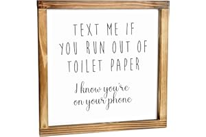 MAINEVENT Text Me if You Run Out of Toilet Paper Sign - Funny Farmhouse Decor Sign, Cute Guest Bathroom Decor Wall Art Rustic Home Decor Modern Farmhouse Sign for Bathroom Wall with Funny Quotes 12x12 Inch
