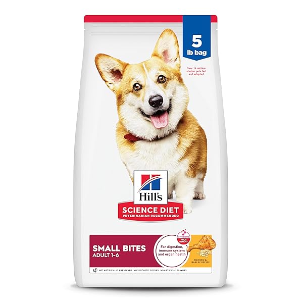 HILL’S SCIENCE DIET ADULT 1-6, ADULT 1-6 PREMIUM NUTRITION, SMALL KIBBLE, DRY DOG FOOD, CHICKEN & BARLEY, 5 LB BAG