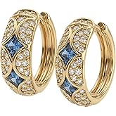 Dremmy Studios Dainty CZ Huggie Hoop Earrings 14K Gold Plated Chunky Simple Cute Thick Round Frill Bead Ball Starburst Cuff Earrings Cubic Zirconia Hoop Earrings Minimalist Personalized Gift for Her