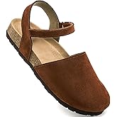 Ecetana Womens Sandals Closed Toe Shoes Dressy Summer Cork Footbed Comfortable Arch Support Flats Sandals for Women
