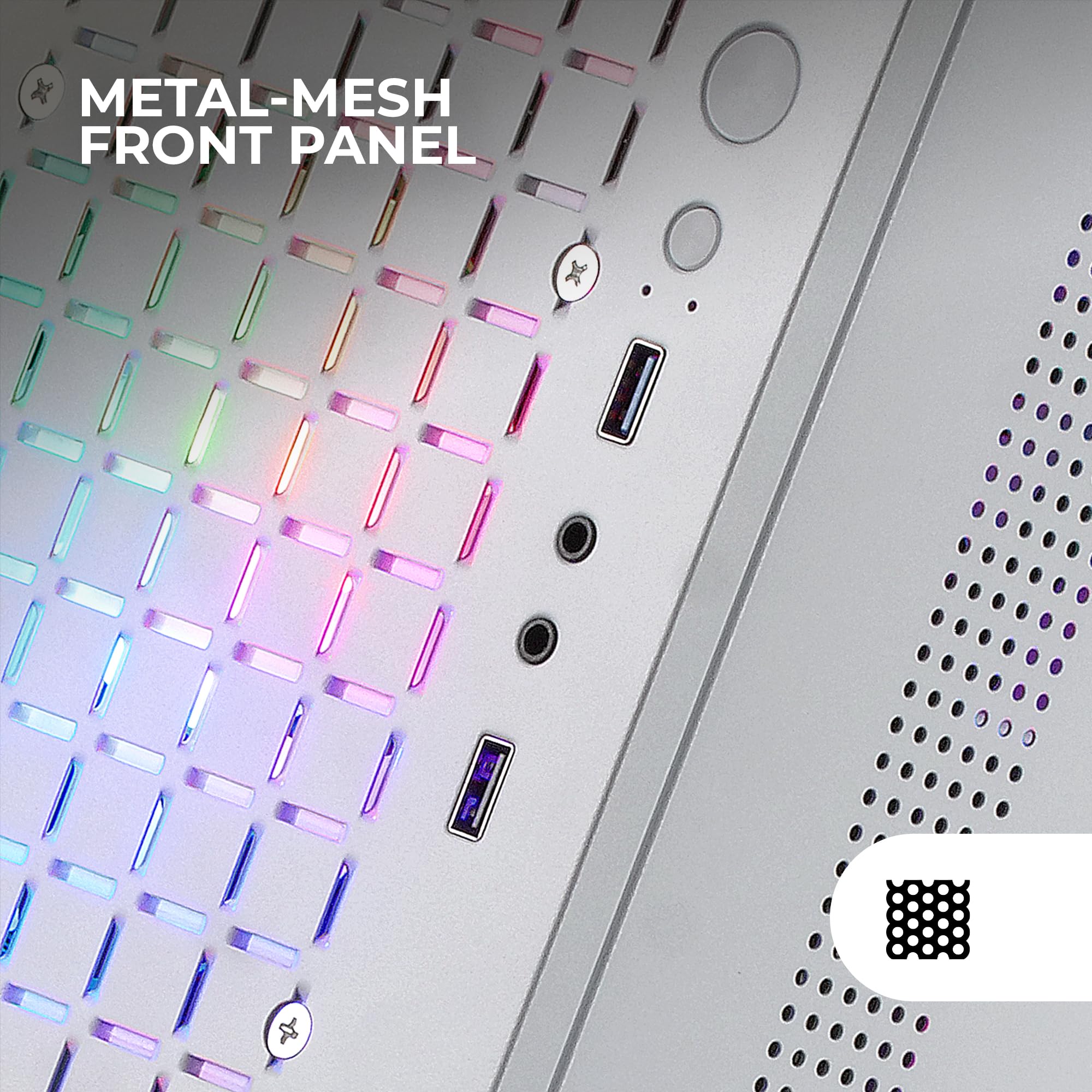 Mars Gaming MC-CORE, Ultrakompaktes MicroATX Gaming-Gehäuse, Frontdesign Metal-Mesh, 2X FRGB 120mm Lüfter, Seitliches Vollfenster, Mini-Tower PC mit USB 3.0, Weiß 2