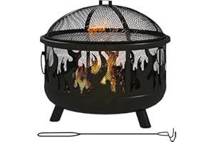 Outsunny 24" Round Outdoor Fire Pit, 2-in-1 Firepit Bowl with Lid, Grill, Poker, Handles for Garden, Camping, BBQ, Bonfire, W