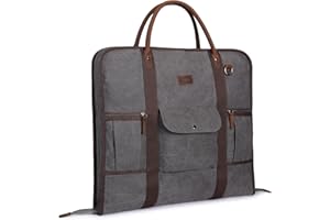 Carry On Garment Bag for Business Travel S-ZONE Canvas Leather Men Suit Cover XL (Dark Grey)