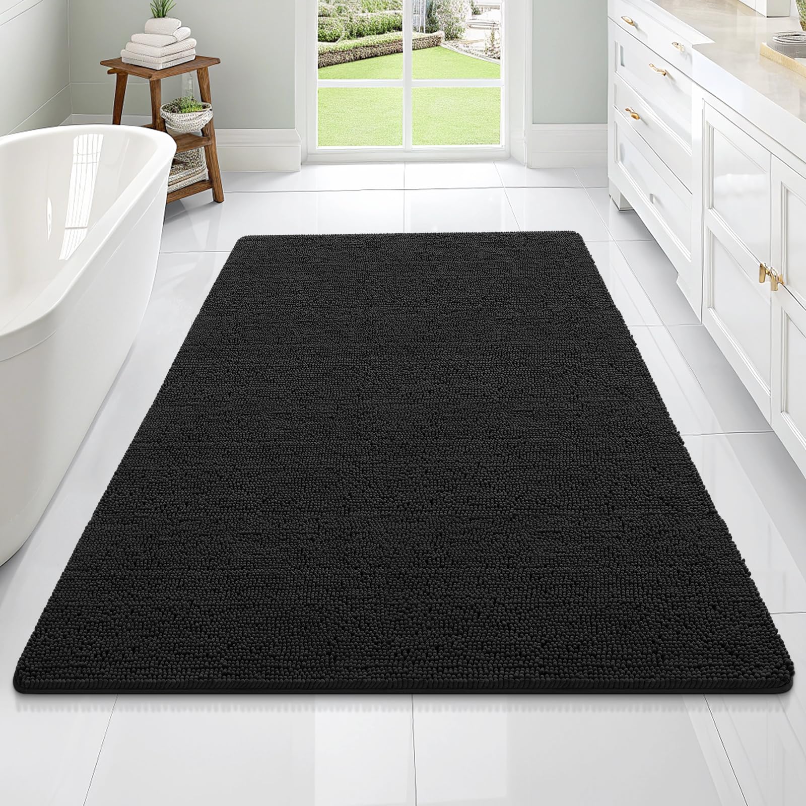 Photo 1 of OLANLY Bathroom Rugs 70x46, Extra Soft Absorbent Chenille Bath Rugs, Rubber Backing Quick Dry, Machine Washable Bath Mats for Bathroom Floor, Tub and Shower, Home Decor Accessories, Black