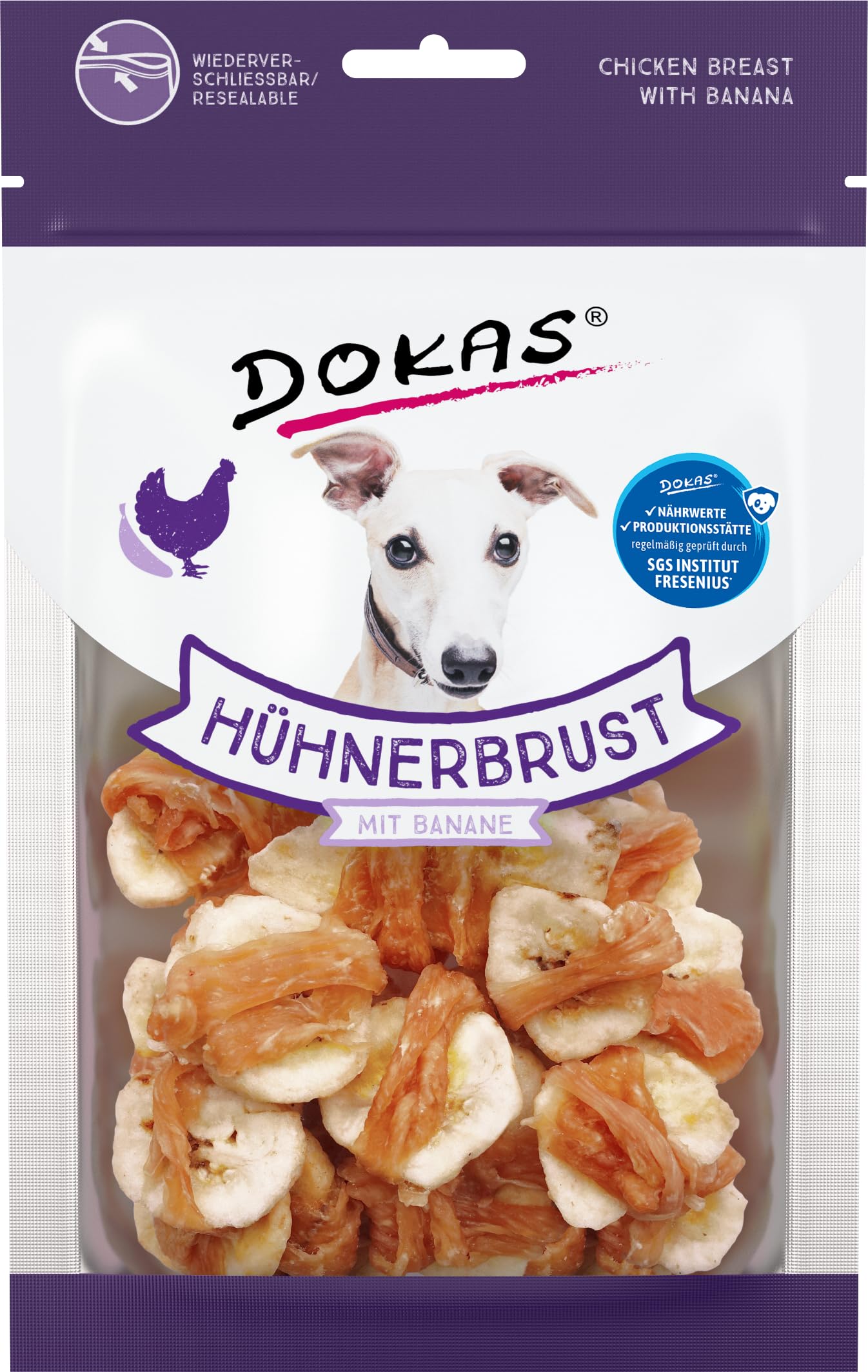Dokas Grain Free Premium Snack with Chicken Breast for Dogs, Banana, 1 x 70 g