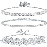 14K Gold Plated Tennis Bracelet Cubic Zirconia Classic Adjustable Bracelet Silver Bracelets for Women Girls Birthday Valentine Mother's Day Jewelry Gift