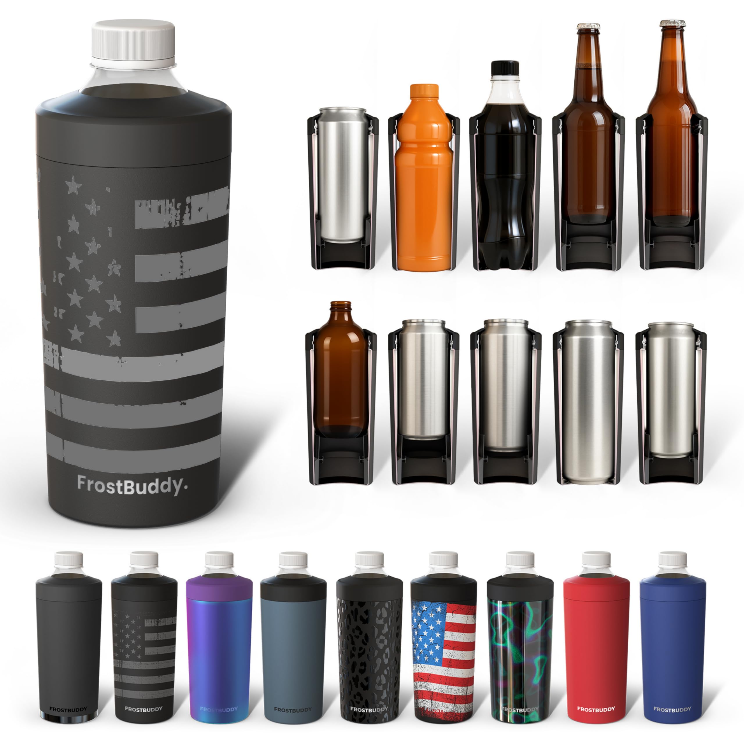 Photo 1 of Universal Buddy XL Can Cooler by Frost Buddy - Fits 12-ounce, 16-ounce, 20-ounce, and 24-ounce Cans and Bottles - Keep Your Drinks Refreshingly Chilled for over 12 hours. (Gunmetal Glory)