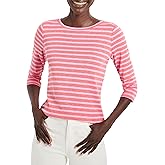 NIC+Zoe Womens 3/4 Sleeve Stripe Boat Tee