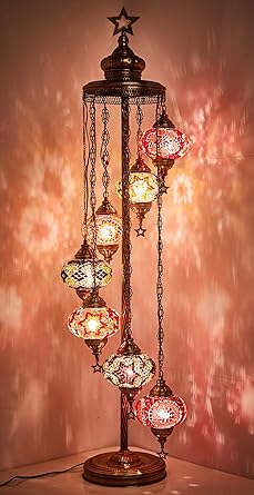 Demmex 7 Big Globes Turkish Moroccan Mosaic Floor Lamp Light