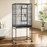 VIVOHOME 54 Inch Wrought Iron Large Bird Cage with Rolling Stand | Bird Flight Cage with Stand, Casters, Slide-out Tray for Parakeets Canaries Parrot Cockatiels Lovebirds Conures, Black