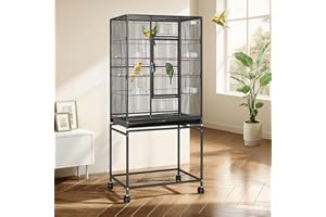 VIVOHOME 54 Inch Wrought Iron Large Bird Flight Cage with Rolling Stand for Parakeets Canaries Cockatiels Lovebirds Conures, Black
