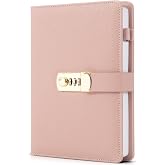 Aesthetic Diary with Lock - Leather Journal with Code Lock for Women | Easy to Change Code with Refillable Pages - 8.5x5.6 Inch Planner with Bookmark and Pen Holder Protects Thoughts and Memories