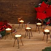 Juegoal Reindeer Tealight Candle Holders, Set of 6 Christmas Decorations Standing Iron Metal with Rustic Bronze Finish, Durab