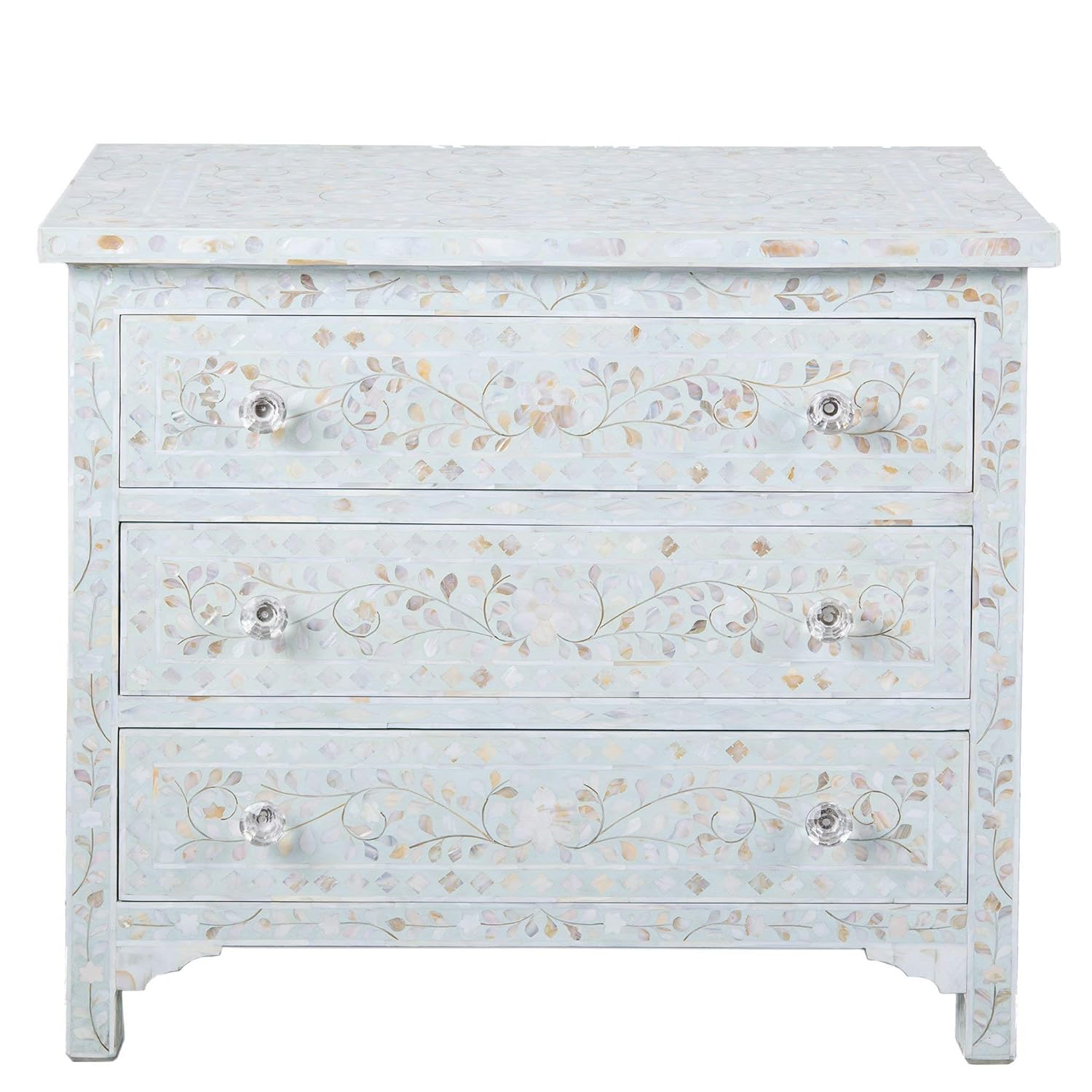 Amazon Com Floral Design Mother Of Pearl Inlay Chest Of 3 Drawers