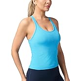 Excwudy Seamless Ribbed Workout Racerback Tank Tops with Built in Bra for Women
