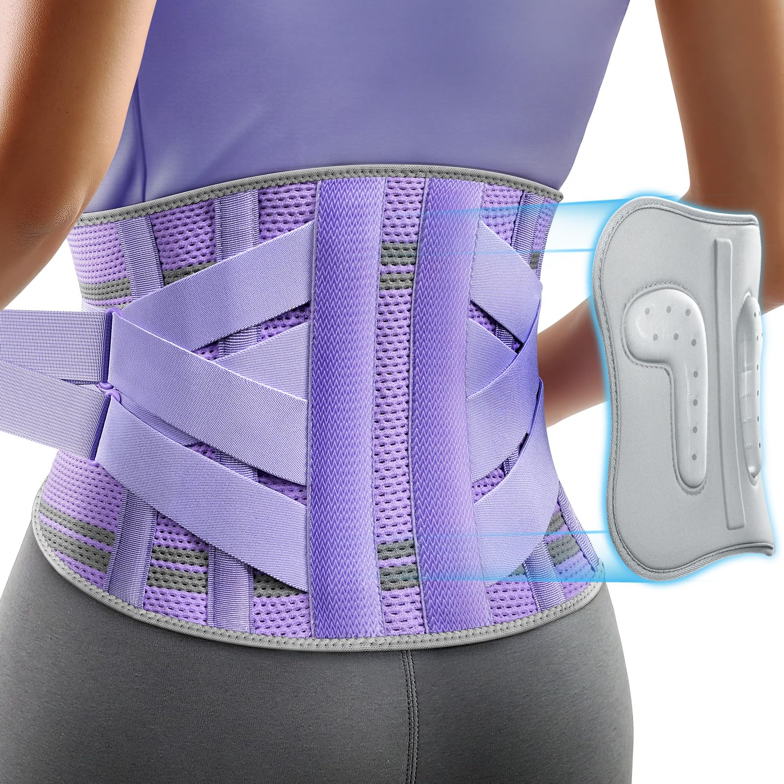 Photo 1 of Rakiie Back Brace for Women, 9X Support System with Upgraded 3D Silicone Pad, Ergonomic Adjustable Lumbar Support for Pain Relief, Sciatica,Purple Size S (Waist: 27.6"-33.5")