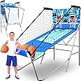 SereneLife Arcade Basketball Game Indoor Shootout, Heavy Duty Foldable Dual Hoop with Electronic Shot Scoreboard, Play Timer, Pre-Assembled Frame