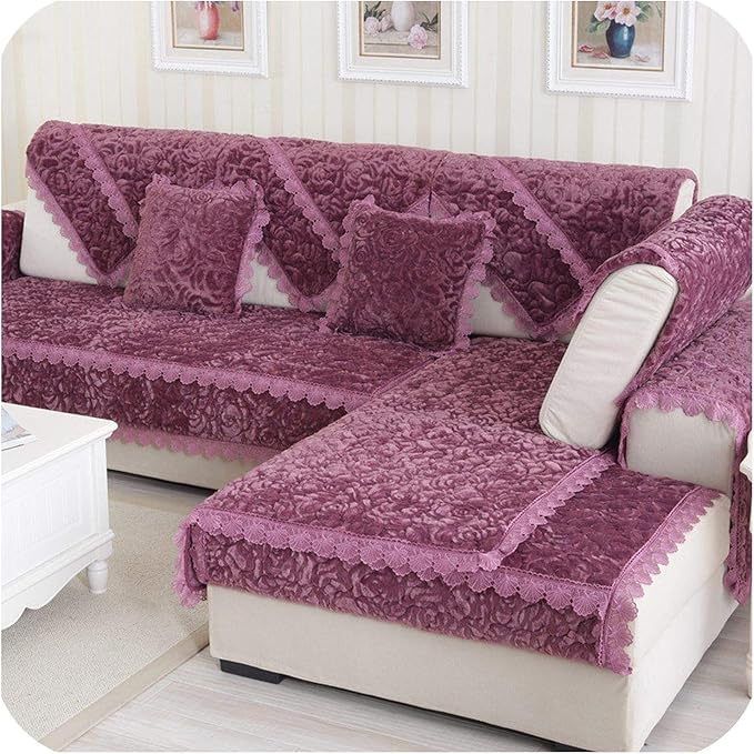 Amazon.com: Luxury European Velvet Sofa Cover Rose Jacquard Thicken