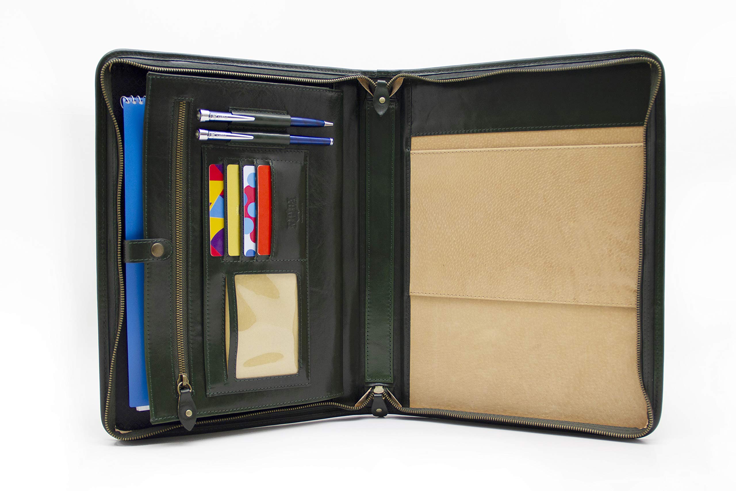 Leather Padfolio A4, Document Organizer (Green)