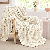 BEDELITE Fleece Blanket Twin for Bed Couch, 3D Jacquard Decorative Cream Throw, Soft Cozy Warm Plush Fuzzy, 60x80Inches