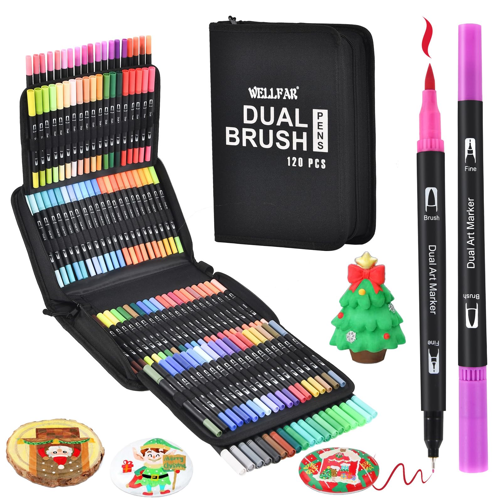 Photo 1 of ?120 Colors?Adult Coloring Book Markers No Bleed – Dual Felt Tip (Fine & Brush) Art Markers for Teens/Kids – Gel Acrylic Paint Pens Set for Sketching, Drawing, Rock Painting, Journaling, Non Bleeding.