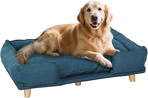 PawHut Pet Sofa, Elevated Dog Couch for Large Dogs, Removable Washable Pet Sofa Cat Bed with Anti-Slip Foot Pads, Dark Blue