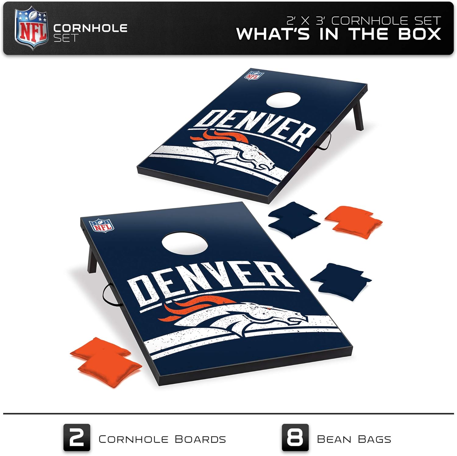 Wild Sports NFL Denver Broncos Cornhole Outdoor Game Set, 2' x 3', Blue, One Size (1-1-16023-TJ109WD) : Sports & Outdoors