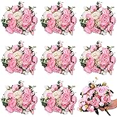 Hoteam 24 Bundles Artificial Peonies Flowers Wedding Faux Flowers Silk Peony Bouquet Bulk Bride Fake Florals Arrangements for Table Centerpieces Wedding Party Vase Decor (Light Pink, White)