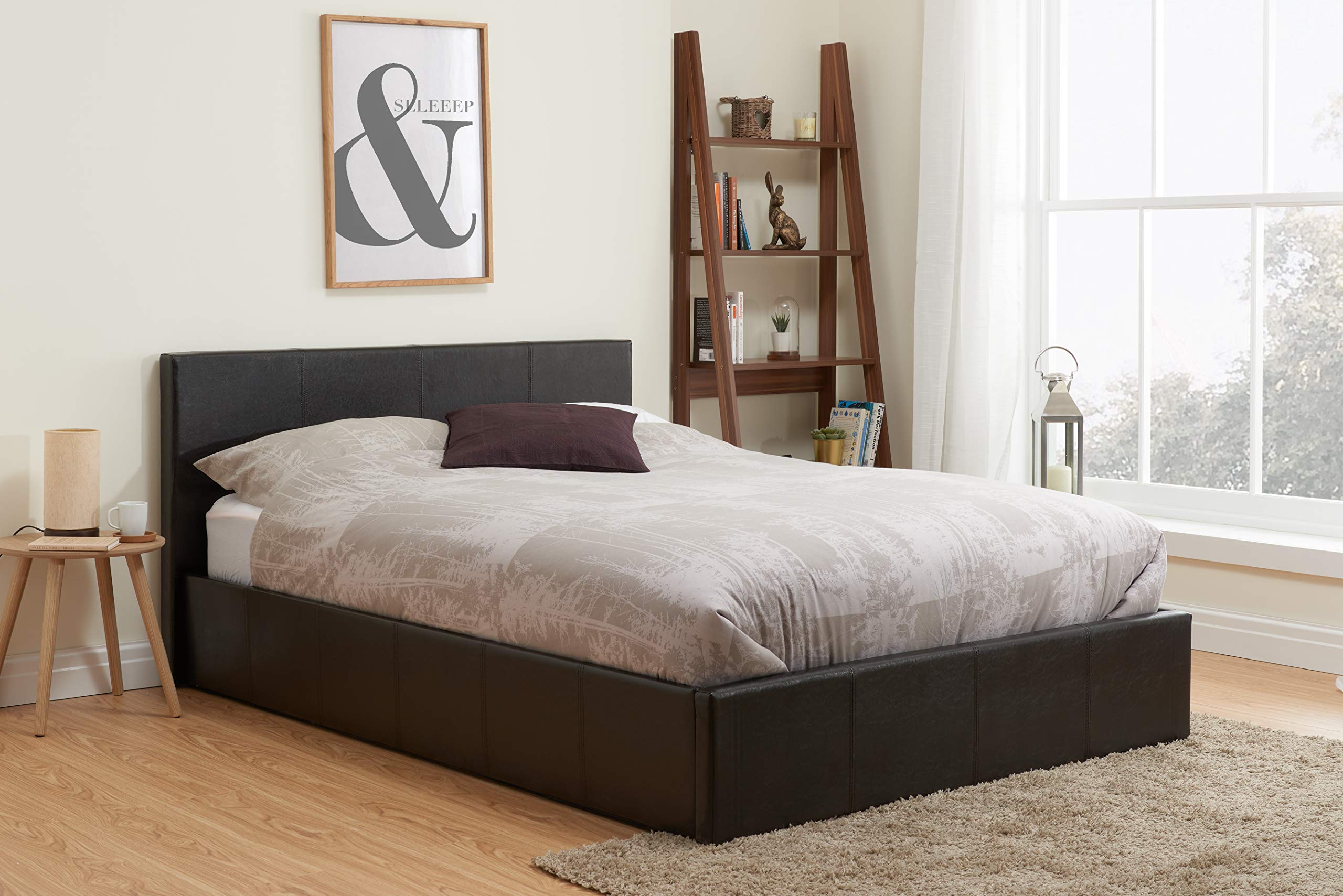 Birlea Berlin Ottoman Storage Bed, Faux Leather, Brown, Double