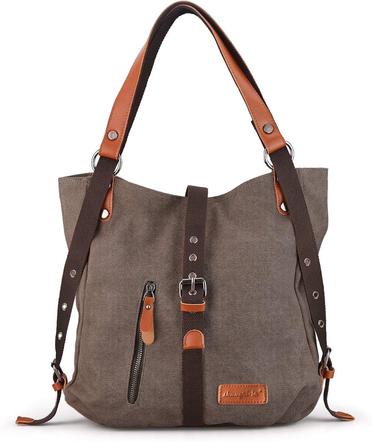SHANGRI-LA Purse Handbag for Women Canvas Tote Bag Hobo Bag Casual Shoulder Bag School Bag Rucksack Convertible Backpack - Coffee